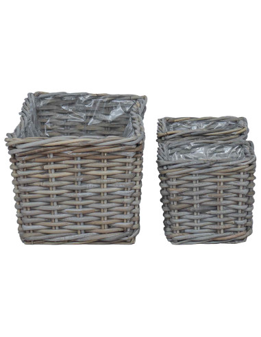Cestino da Vaso con archiviazione 3 pcs Grigio Rattan Kubu