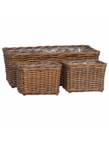 Cestino da Vaso con archiviazione 3 pcs Marrone Rattan Kubu