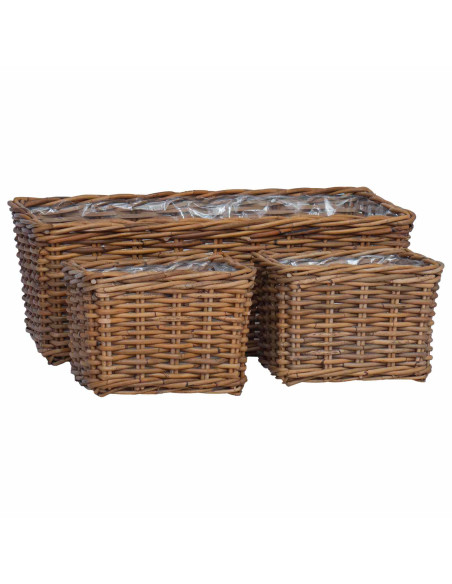 Cestino da Vaso con archiviazione 3 pcs Marrone Rattan Kubu