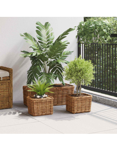 Cestino da Vaso con archiviazione 3 pcs Marrone Rattan Kubu