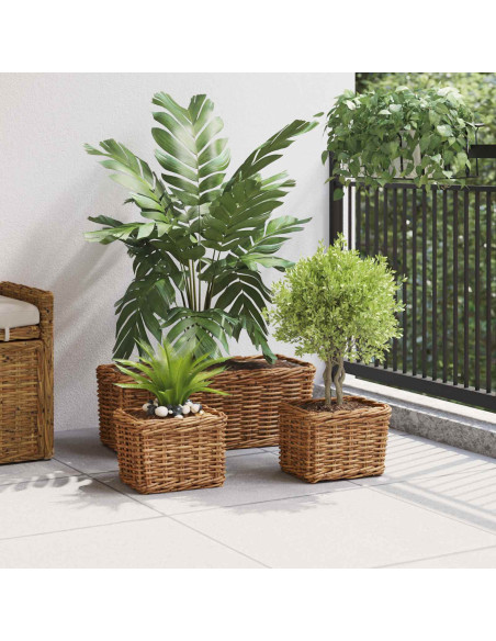 Cestino da Vaso con archiviazione 3 pcs Marrone Rattan Kubu