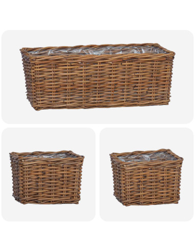 Cestino da Vaso con archiviazione 3 pcs Marrone Rattan Kubu