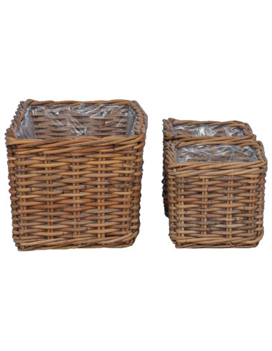 Cestino da Vaso con archiviazione 3 pcs Marrone Rattan Kubu