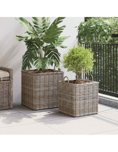 Cestino per Piante con archiviazione 2 pcs Grigio Rattan Lacak