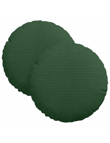 Cuscini per Seduta 2 pcs Verde Scuro Ø 30 cm Tessuto in Cords