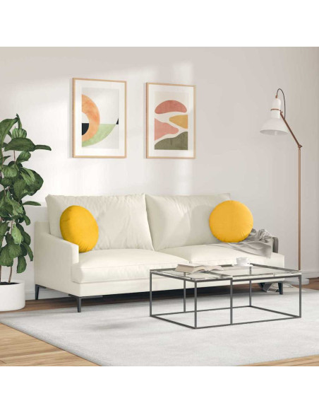 Cuscini per Seduta 2 pcs Giallo Chiaro Ø 40 cm Tessuto in Cords