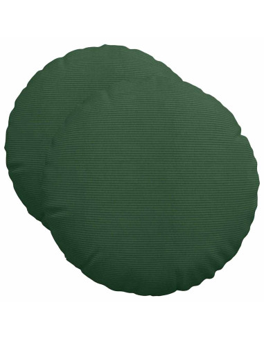 Cuscini per Seduta 2 pcs Verde Scuro Ø 50 cm Tessuto in Cords