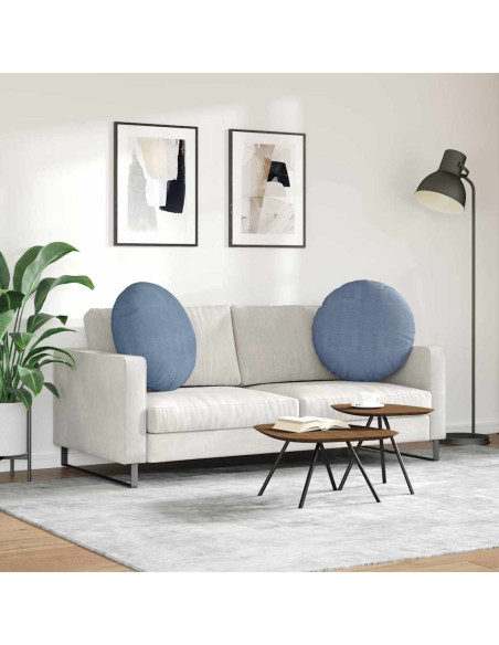 Cuscini per Seduta 2 pcs Blu Ø 60 cm Tessuto in Cords