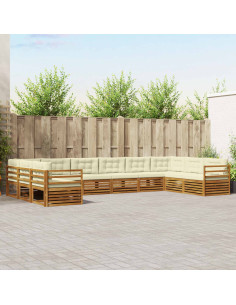 Set divani 10 pcs Naturale e Crema Legno di Acacia Massello