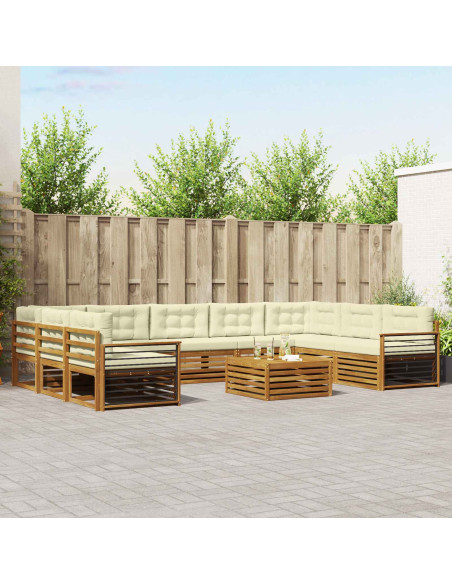 Set divani 10 pcs Naturale e Crema Legno di Acacia Massello