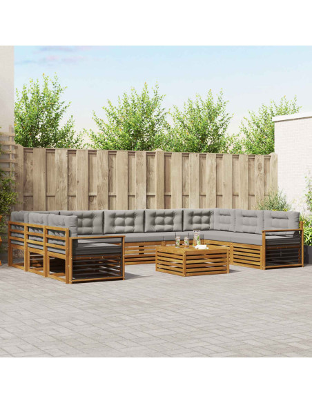 Set divani con cuscino 10 pcs Grigio Naturale e Chiaro