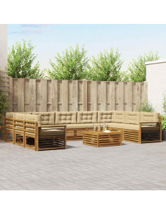Set divani 10 pcs Naturale e Beige Legno di Acacia Massello