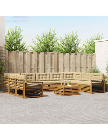 Set divani 10 pcs Naturale e Beige Legno di Acacia Massello