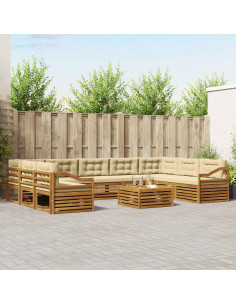 Set divani 10 pcs Naturale e Beige Legno di Acacia Massello