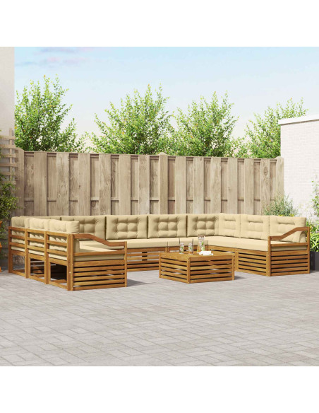 Set divani 10 pcs Naturale e Beige Legno di Acacia Massello
