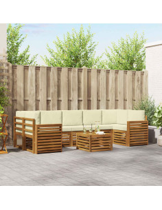 Set divani 8 pcs Naturale e Crema Legno di Acacia Massello