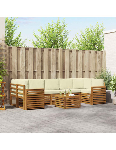 Set divani 8 pcs Naturale e Crema Legno di Acacia Massello