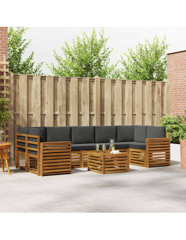Set divani 8 pcs Naturale e Antracite Legno di Acacia Massello