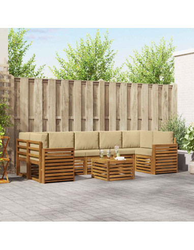 Set divani 8 pcs Naturale e Beige Legno di Acacia Massello