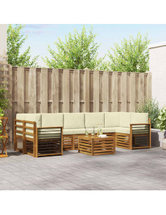 Set divani 8 pcs Naturale e Crema Legno di Acacia Massello