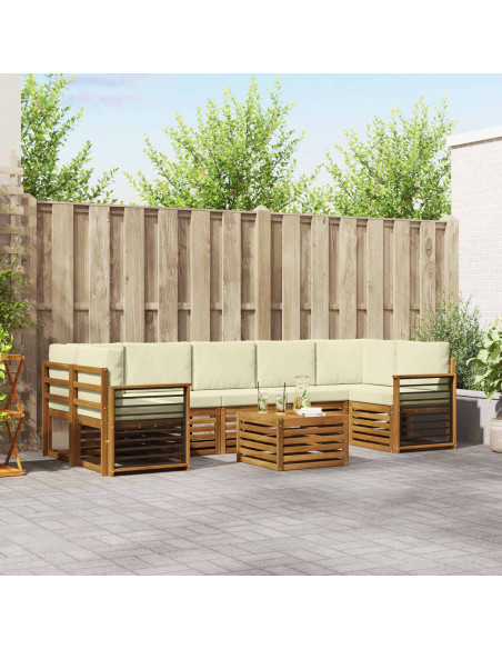 Set divani 8 pcs Naturale e Crema Legno di Acacia Massello
