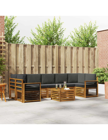 Set divani 8 pcs Naturale e Antracite Legno di Acacia Massello