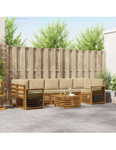 Set divani 8 pcs Naturale e Beige Legno di Acacia Massello