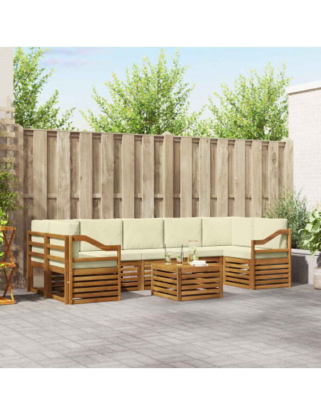Set divani 8 pcs Naturale e Crema Legno di Acacia Massello