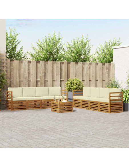 Set divani 9 pcs Naturale e Crema Legno di Acacia Massello