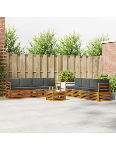 Set divani 9 pcs Naturale e Antracite Legno di Acacia Massello