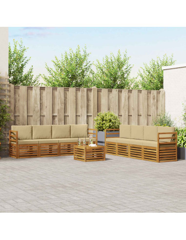 Set divani 9 pcs Naturale e Beige Legno di Acacia Massello