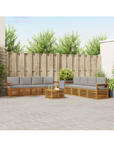 Set divani con cuscino 9 pcs Grigio Naturale e Chiaro