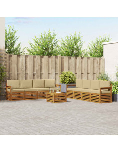 Set divani 9 pcs Naturale e Beige Legno di Acacia Massello