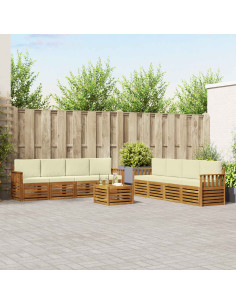Set divani 9 pcs Naturale e Crema Legno di Acacia Massello