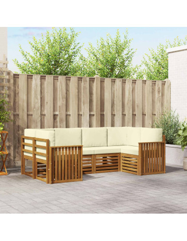 Set divani 6 pcs Naturale e Crema Legno di Acacia Massello