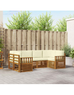 Set divani 6 pcs Naturale e Crema Legno di Acacia Massello