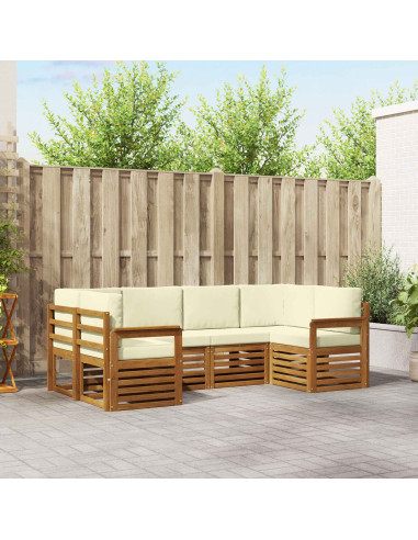 Set divani 6 pcs Naturale e Crema Legno di Acacia Massello