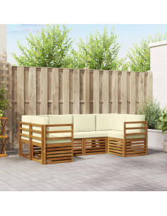 Set divani 6 pcs Naturale e Crema Legno di Acacia Massello