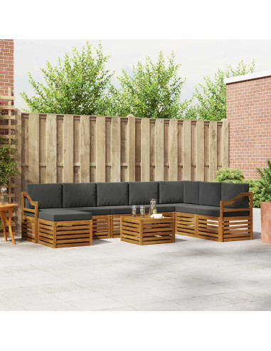 Set divani 9 pcs Naturale e Antracite Legno di Acacia Massello