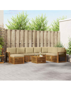 Set divani 9 pcs Naturale e Beige Legno di Acacia Massello