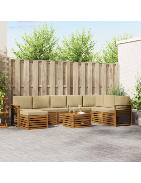Set divani 9 pcs Naturale e Beige Legno di Acacia Massello