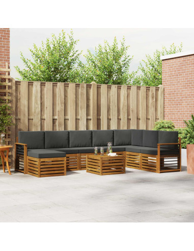 Set divani 9 pcs Naturale e Antracite Legno di Acacia Massello