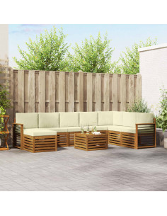 Set divani 9 pcs Naturale e Crema Legno di Acacia Massello
