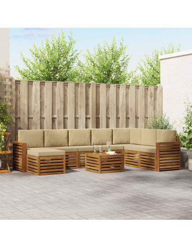 Set divani 9 pcs Naturale e Beige Legno di Acacia Massello