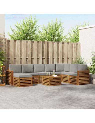 Set divani con cuscino 9 pcs Grigio Naturale e Chiaro