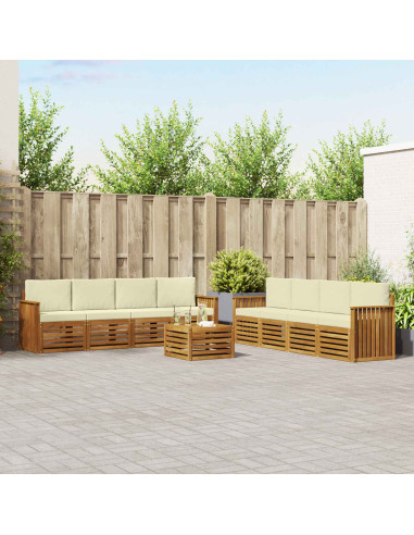 Set divani 9 pcs Naturale e Crema Legno di Acacia Massello