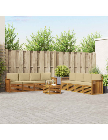 Set divani 9 pcs Naturale e Beige Legno di Acacia Massello