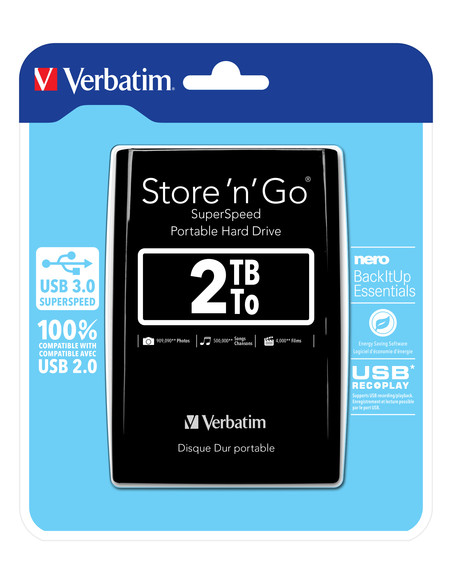 Verbatim Disco rigido portatile Store 'n' Go USB 3.0 da 2 TB Nero