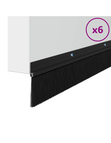 Spazzole per porte a vite 6 pcs Nero 100 cm Lega di alluminio