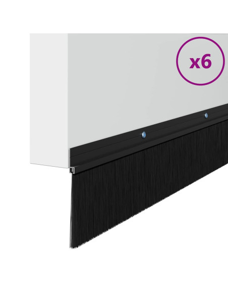 Spazzole per porte a vite 6 pcs Nero 100 cm Lega di alluminio
